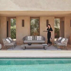 Teak Wook Outdoor Table Leisure Chairs and Rattan Sofa Modern Living Room Sets