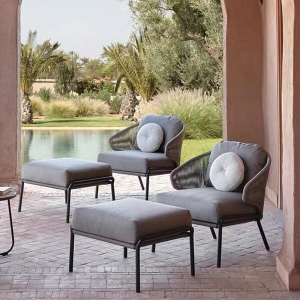 Teak Wook Outdoor Table Leisure Chairs and Rattan Sofa Modern Living Room Sets - Image 2